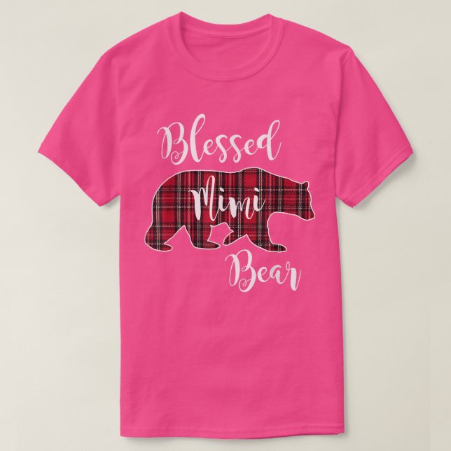 Camiseta Abençoada Mimi Bear Red Tartan Xadrez Divertida Av (Frente do Design)
