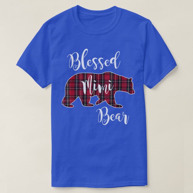Camiseta Abençoada Mimi Bear Red Tartan Xadrez Divertida Av (Frente do Design)
