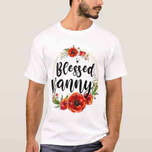 Camiseta Abençoada Nanny Floral Fllower Mãe Vovó Mãe Da