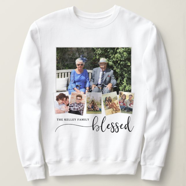 Camiseta Abençoada, Personalizada Colagem da Família Fotogr (Frente do Design)