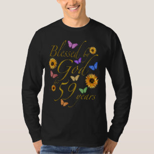 Camiseta Abençoada Por Deus Por 59 Anos De Borboleta Sunflo