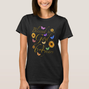 Camiseta Abençoada Por Deus Por 64 Anos De Borboleta Sunflo