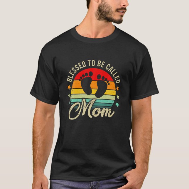 Camiseta Abençoada Seja Chamada Mãe Mulheres Vintage Primei (Frente)