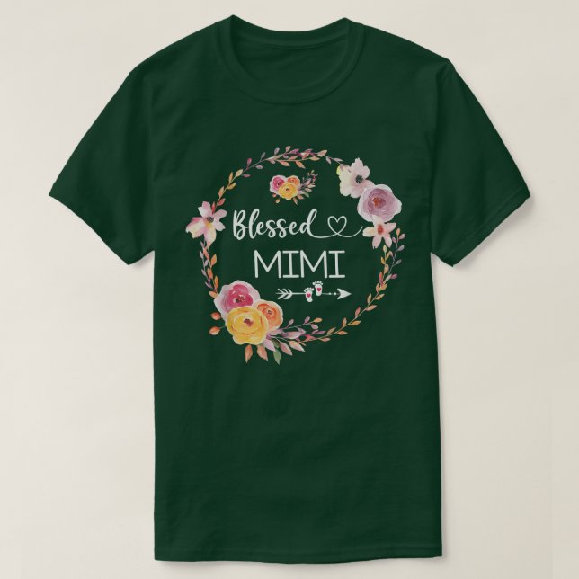 Camiseta Abençoada seja chamada Mimi Women Flower Decor Gra (Frente do Design)