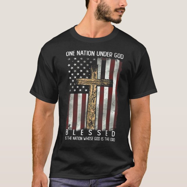 Camiseta Abençoada Uma Nação Sob Deus U Patriótico Cristão (Frente)