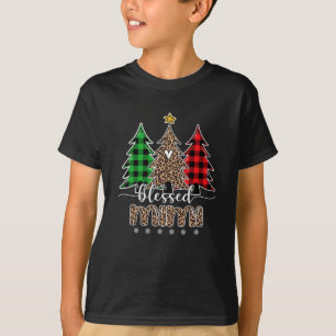 Camiseta Abençoada Xadrez Vermelha de Pinheiro de Natal Mim