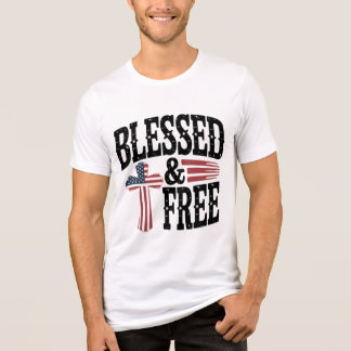 Camiseta Abençoado e Livre | Cruz de Bandeira Americana Pat