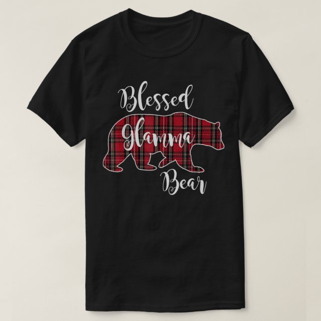 Camiseta Abençoado Glamma Bear Red Tartan Xadrez Avó Presen (Frente do Design)