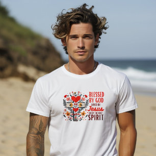 Camiseta Abençoado Por Deus Amado Pela Cruz Floral De Jesus
