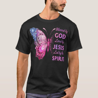 Camiseta Abençoado Por Deus Amado Por Jesus Borboleta Rosa 
