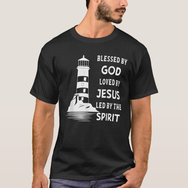 Camiseta Abençoado Por Deus Amado Por Jesus Liderado Pelo E (Frente)