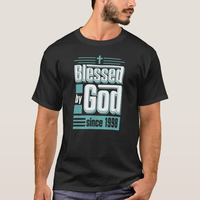 Camiseta Abençoado Por Deus Desde 1998, Christian Themed Bi (Frente)