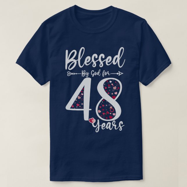 Camiseta Abençoado por Deus por 48 anos, 48 anos, Presente  (Frente do Design)
