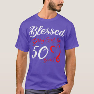 Camiseta Abençoado por Deus por 50 anos Festa de aniversári