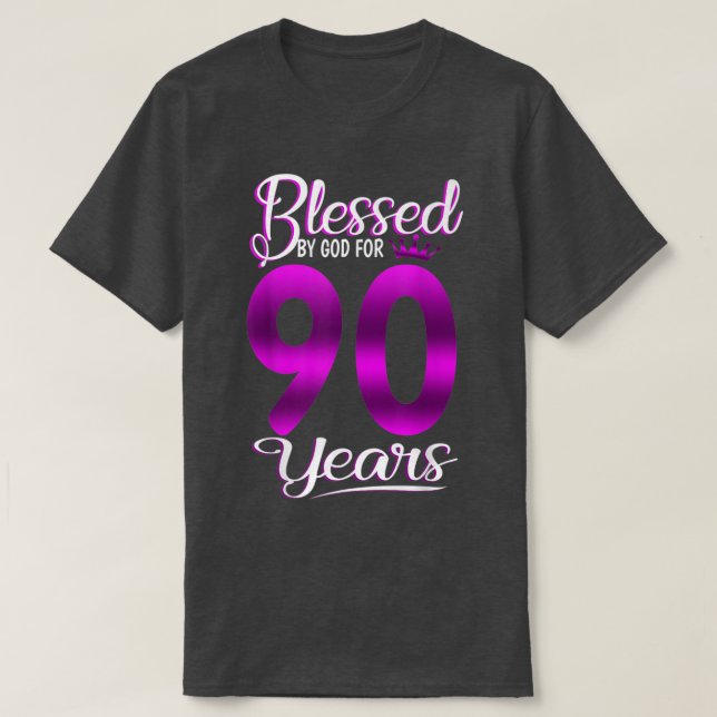 Camiseta Abençoado por Deus por 90 anos de idade, presente  (Frente do Design)