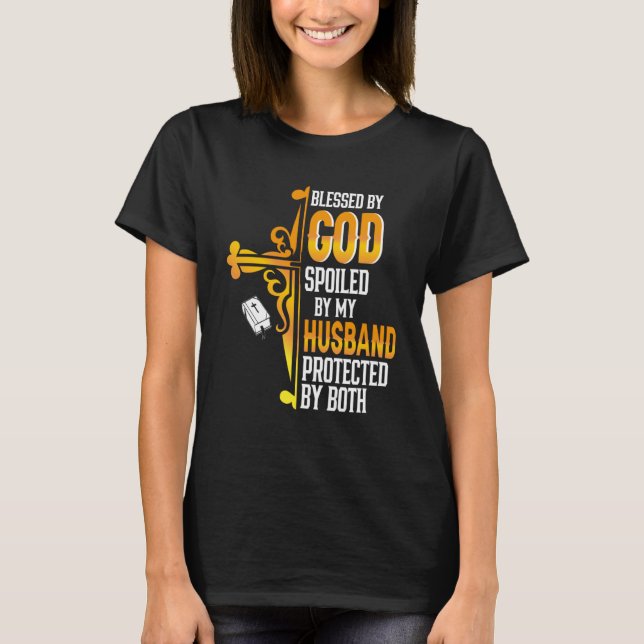 Camiseta Abençoado Por Deus Que Meu Marido Protegeu Por (Frente)