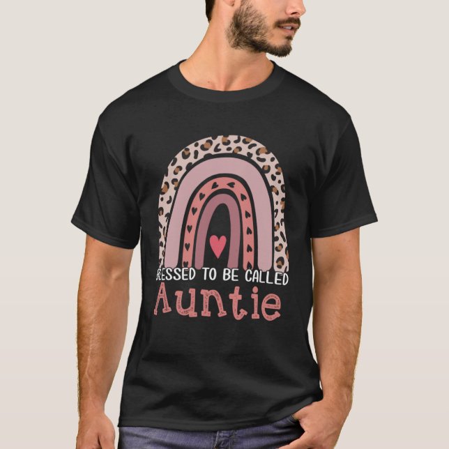 Camiseta Abençoado Seja Chamada Tia Rainbow Leopard Mãe (Frente)