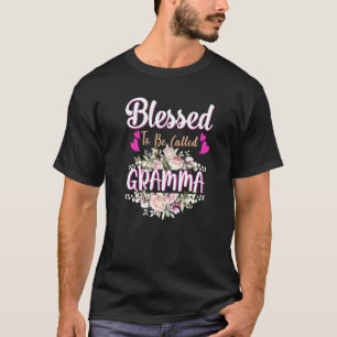 Camiseta Abençoado Seja Chamado De Gramma Floral Mulher Gra