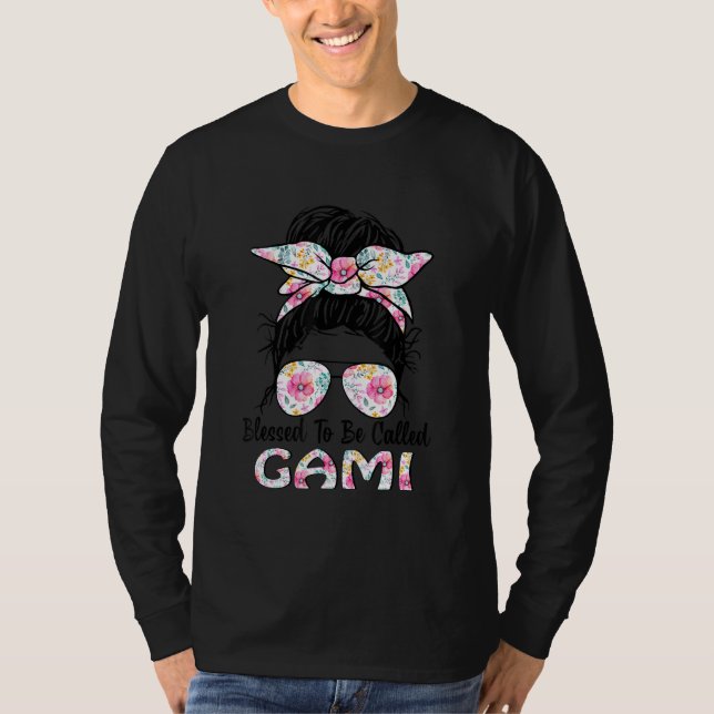 Camiseta Abençoado seja chamado de Mãe Floral de Gami Messy (Frente)