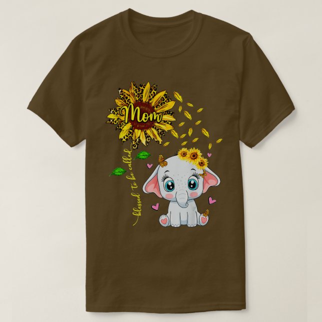 Camiseta Abençoado Seja Chamado Mãe Elefante De Girassol (Frente do Design)
