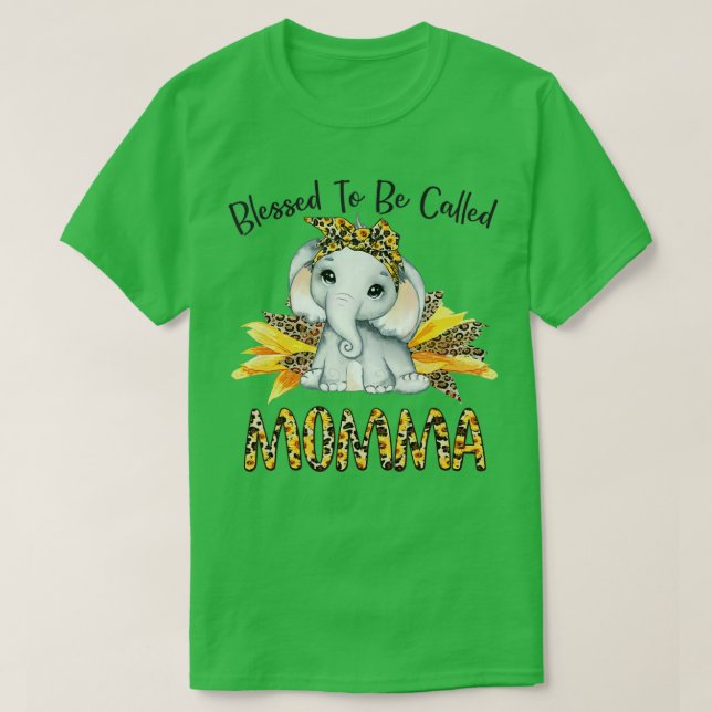 Camiseta Abençoado Seja Chamado Mamma Sunflower Elephant Mo (Frente do Design)