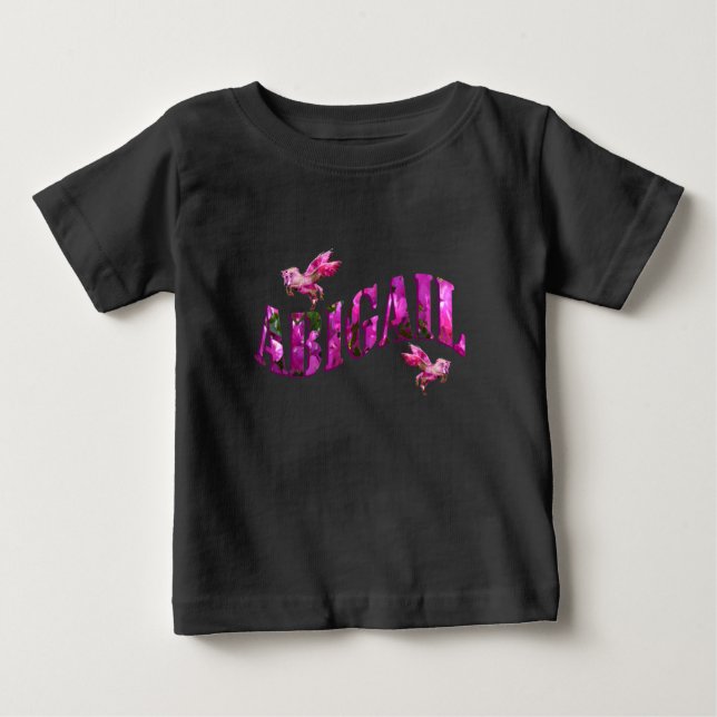 Camiseta Abigail, Nome de Menina Feito de Flores Rosas, Beb (Frente)