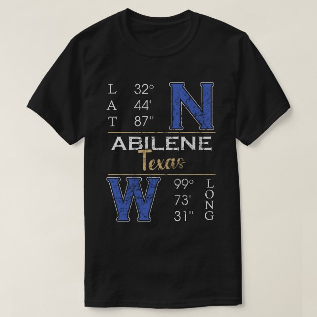 Camiseta Abilene Texas Latitude e Longitude (Frente do Design)