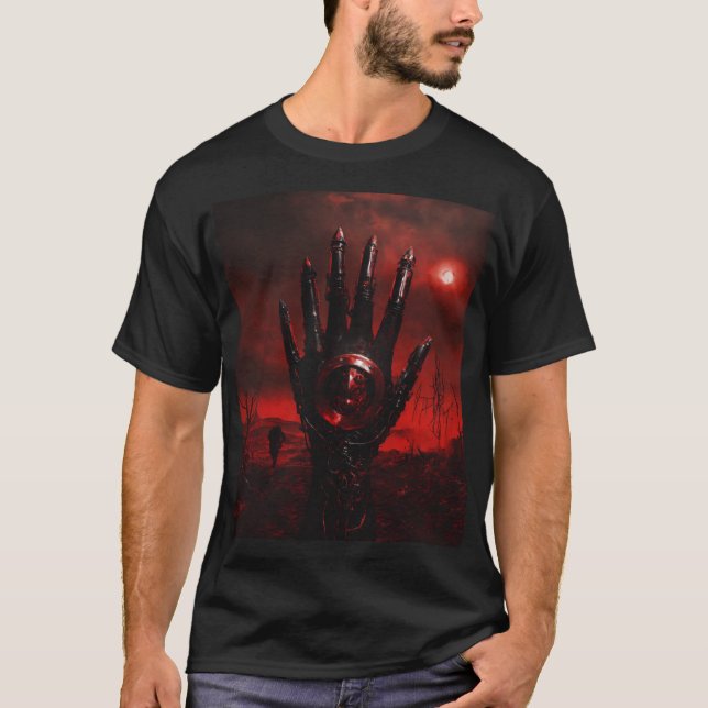 Camiseta Abissal Mãos Esqueletais Cheia (Frente)