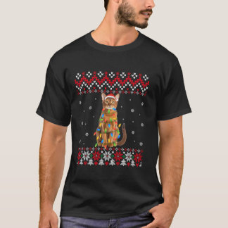 Camiseta Abissínia Cat Santa Hat Homens Mulheres Crianças F