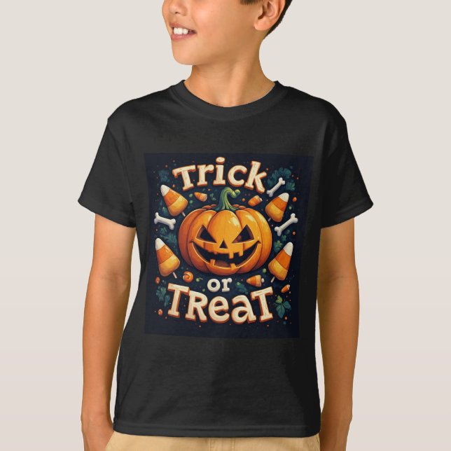Camiseta Abóbora Alegre Com Guloseimas de Milho Doce 🎃 (Frente)