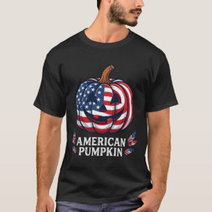 Camiseta Abóbora Americana Halloween Bandeira EUA Estrelas