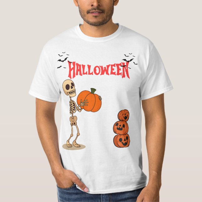 Camiseta Abóbora Assombrada - Design de Horror Crânio (Frente)