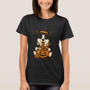 Camiseta Abóbora Assustadora Border Collie Ramen Japonês de