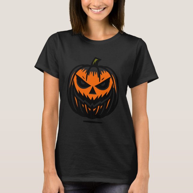 Camiseta Abóbora Assustadora de Halloween Design Divertido  (Frente)