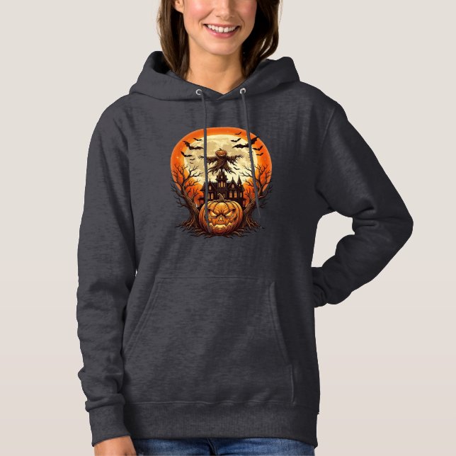 Camiseta Abóbora Assustadora Espantalho Casa Assombrada Lua (Frente)