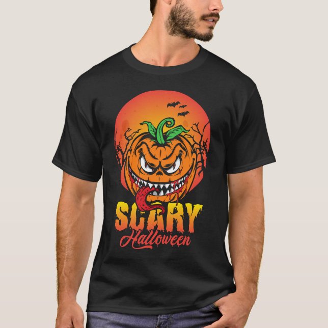 Camiseta abóbora assustadora no halloween (Frente)