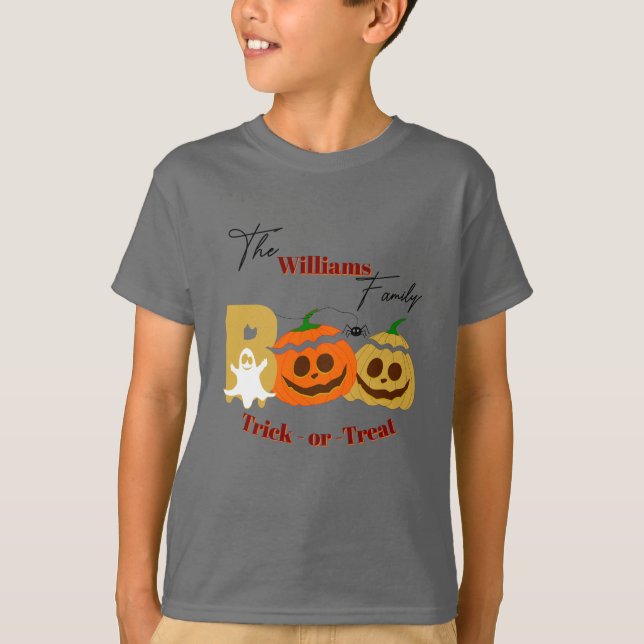 Camiseta Abóbora Assustadora Truque ou Tratamento (Frente)