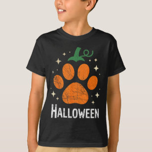 Camiseta Abóbora Cachorro Gato Impressão de Pata Halloween