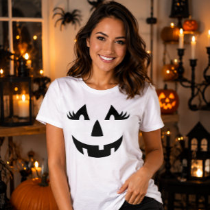 Camiseta Abóbora Cara de Jack-o-lantern Feminina Halloween