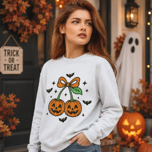 Camiseta Abóbora Cerejas Arco Morcegos de Halloween Gráfico