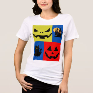Camiseta Abóbora Colorida do Halloween, Gato Negro