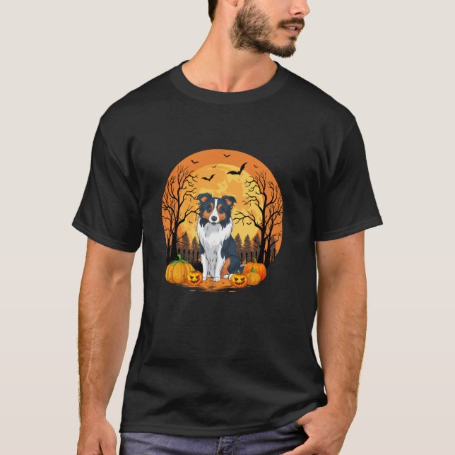 Camiseta Abóbora Com Collie De Borda De Dia de as Bruxas en (Frente)