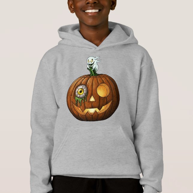 Camiseta Abóbora com Fantasma Assombrado e Olho Pingando (Frente)