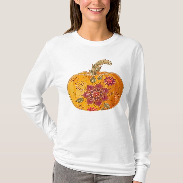 Camiseta Abóbora Com Flores (Frente)