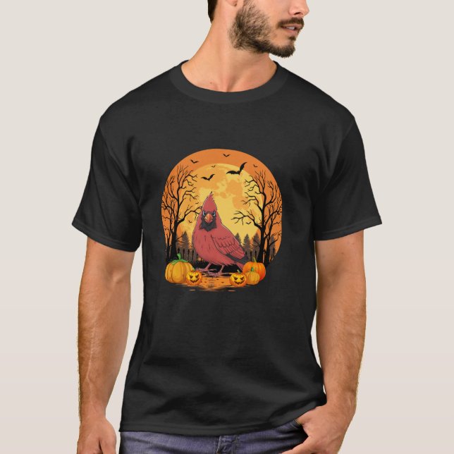 Camiseta Abóbora Com Pássaro Cardinho De Dia de as Bruxas e (Frente)