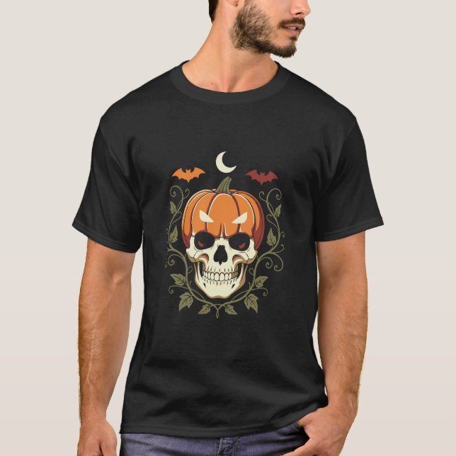 Camiseta Abóbora Crânio Halloween Gótico (Frente)