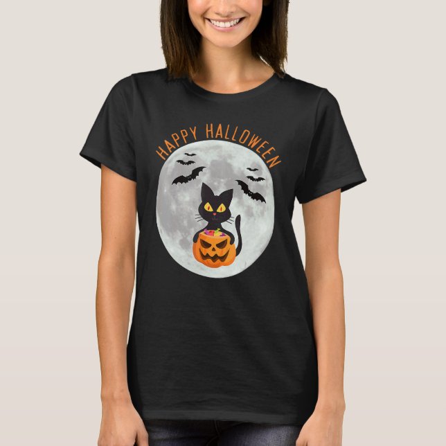 Camiseta Abóbora da Lua Cheia do Dia das Bruxas Truque ou T (Frente)