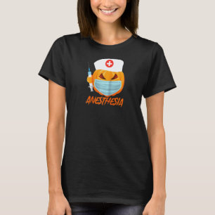 Camiseta Abóbora de Anestesia de Halloween Usando Uma Másca