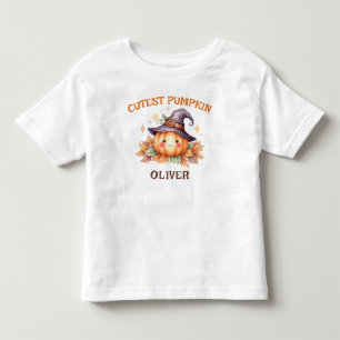 Camiseta Abóbora de Bruxa Fofa com Folhas de Outono