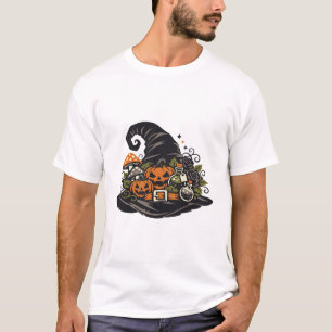 Camiseta Abóbora de Chapéu de Bruxa Halloween